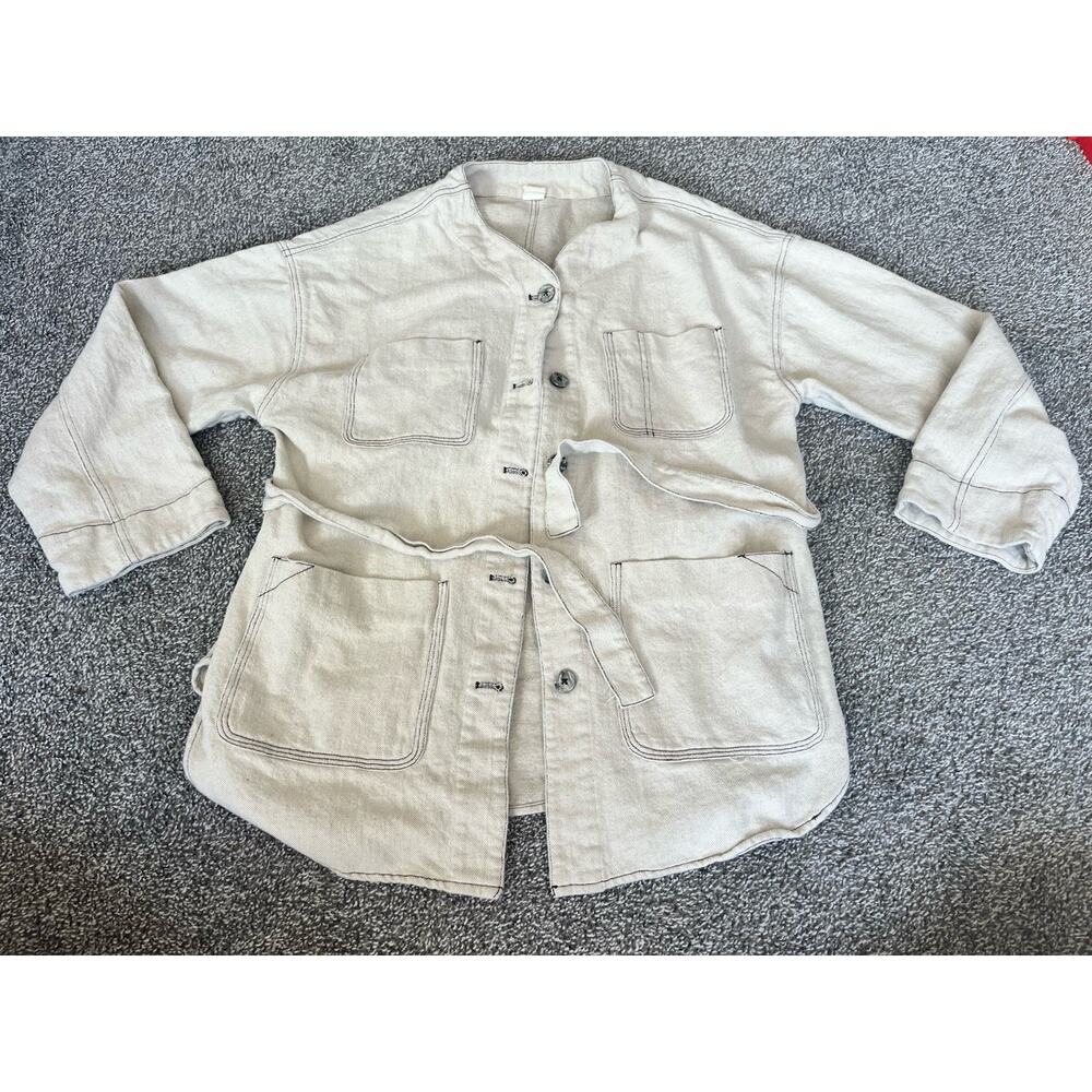 Simply Yours Denim Canvas Chore Field Utility Jacket Women’s Beige With Belt K